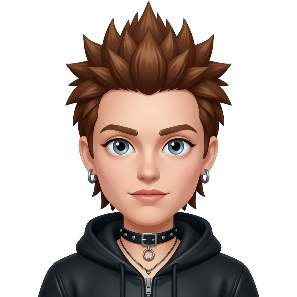 30 years old asd nonbinary woman punk boyish, spiked-up brown hair feminine, very narrow face emoji