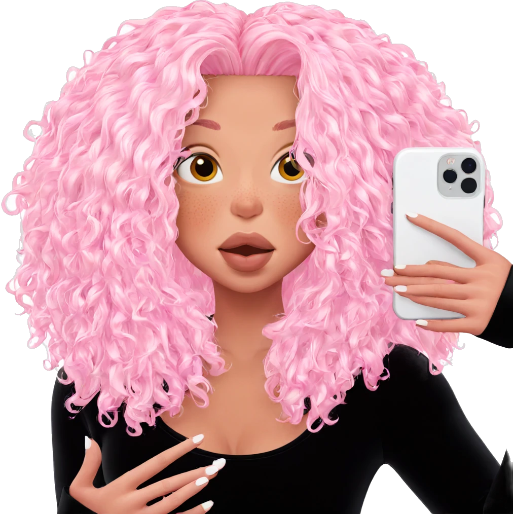 pink haired girl with phone emoji