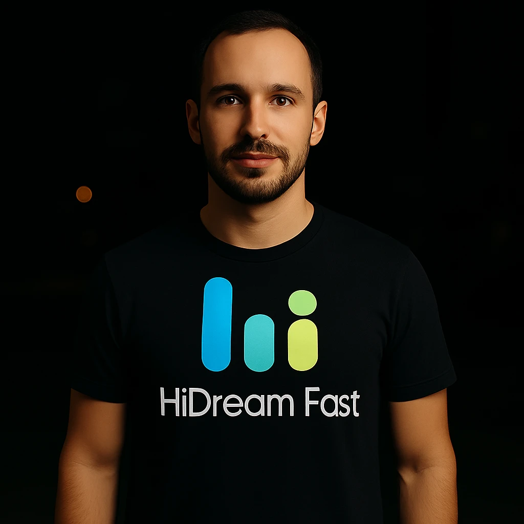 man wearing tshirt with this logo, dark night background with dim , add fast below logo, make man fit into image, add fast insead pf the dev keep rest same emoji