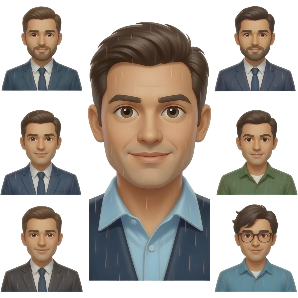 many men raining emoji