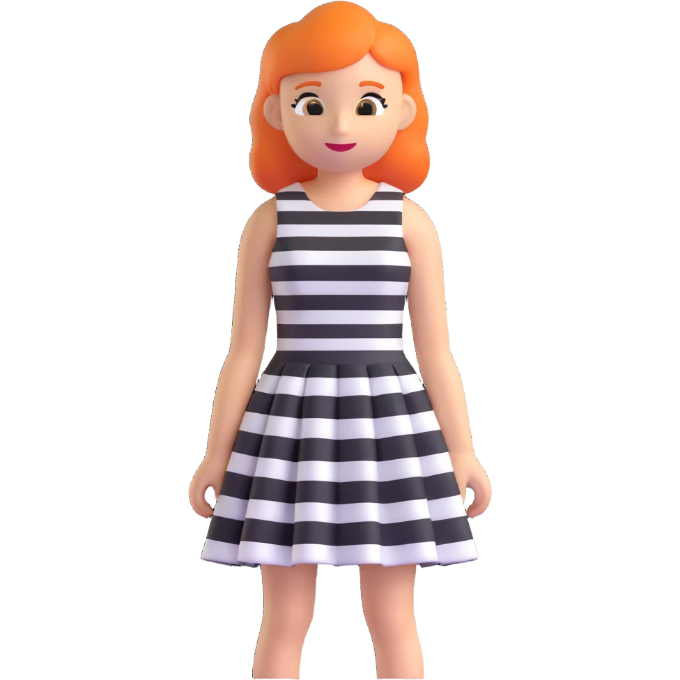 cute 3D cartoon emoji of a sleeveless dress with horizontal black and white stripes, flared skirt, minimal flat shape, isolated on transparent background, soft lighting emoji