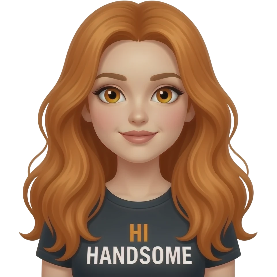 sexy girl with overlong ginger hair and ginger eyes a top with HI HANDSOME written on it emoji