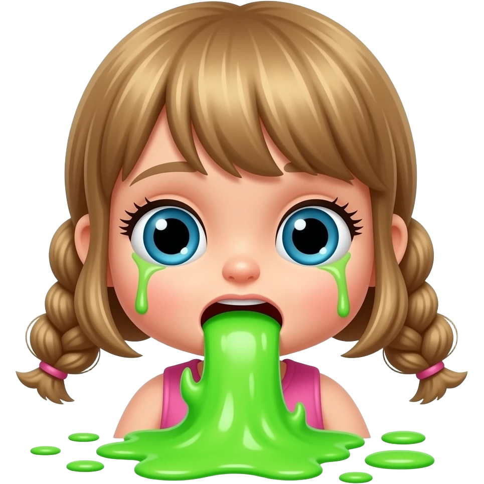 the little girl doll is vomiting neon green emoji