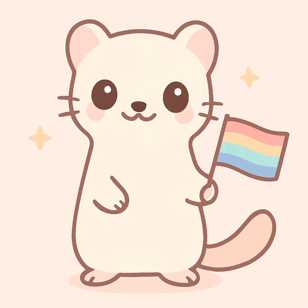 a stoat holding a small pride flag, happy, bright and friendly, LGBTQ+ theme emoji