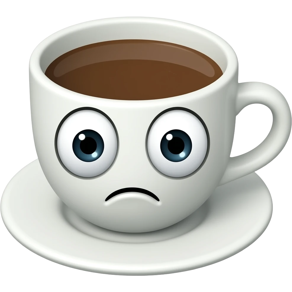 coffee cup animated whith eyes and mouth with a little disgust emoji