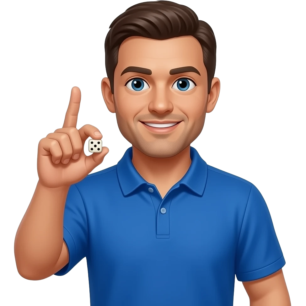 coach in a blue shirt making a dice roll signal emoji