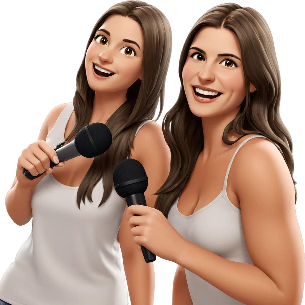 girl with microphone and smile emoji