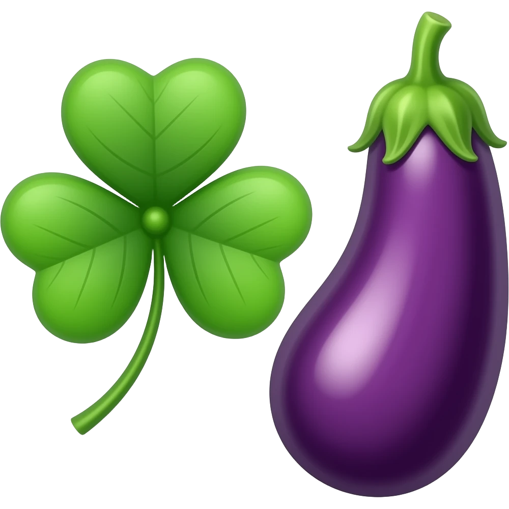Four leaf clover and eggplant emoji