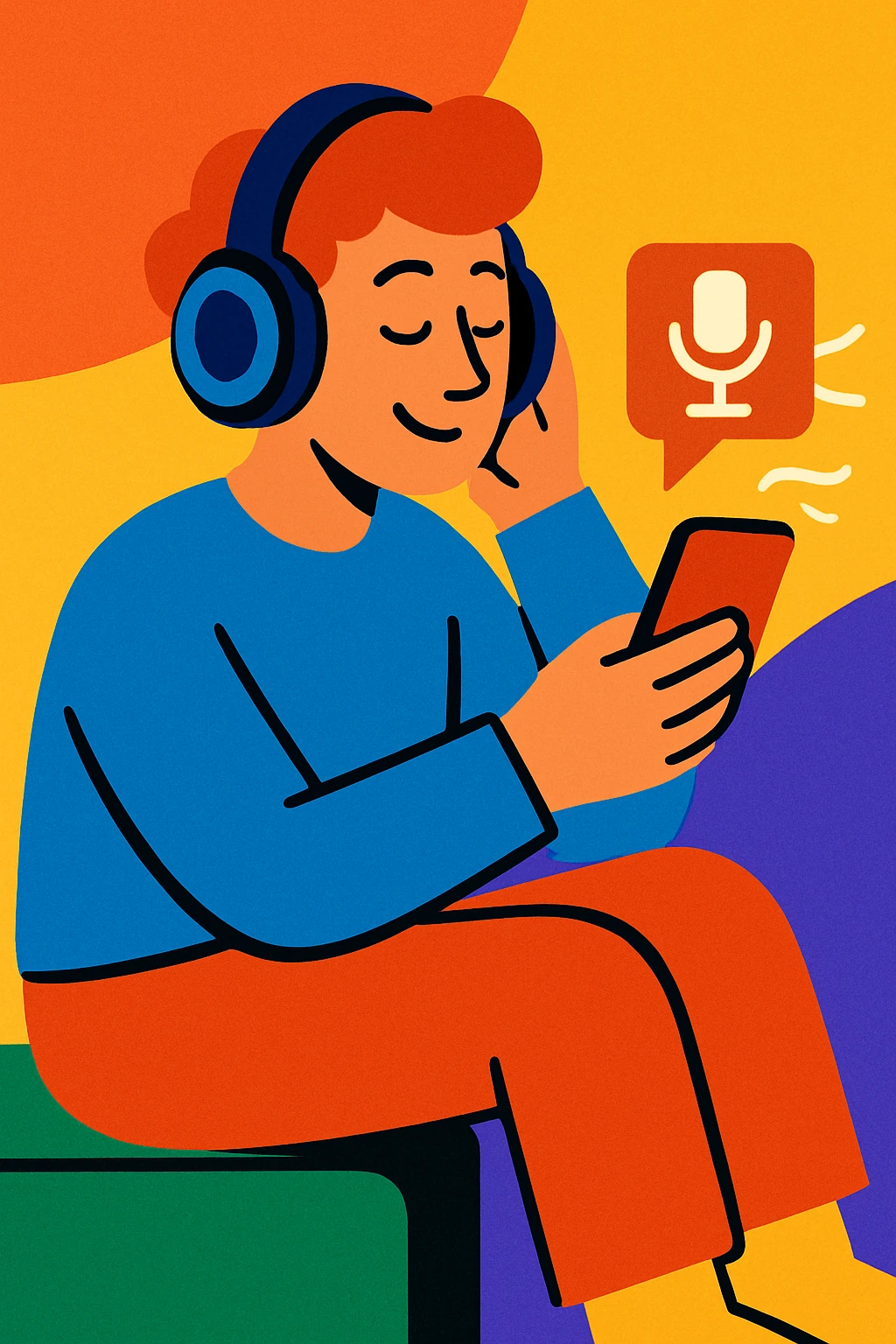 vibrant cartoon of a person sitting and listening to a podcast emoji