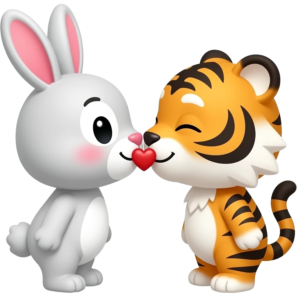 cute cartoon bunny and tiger kissing emoji
