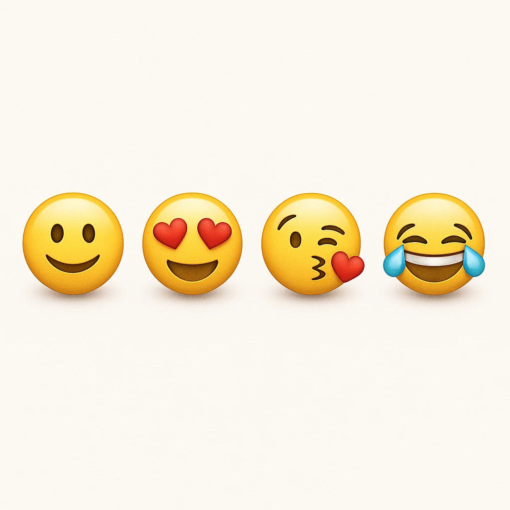 make four emojis on white background with good amount of shadow  emoji