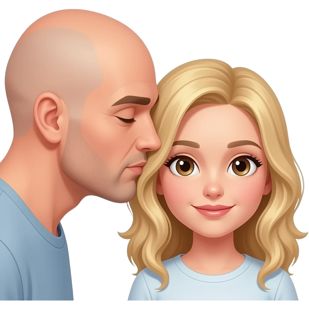 bald guy kissing a blond girl brown eyes smaller than him emoji