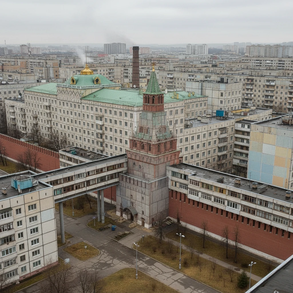 Московский Кремль, но как будто его скрестили с панельками Хрущева.

В стиле фотореализма emoji