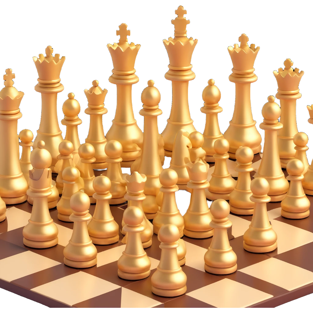 full chess set, all pieces in gold, metallic, luxurious, no text emoji