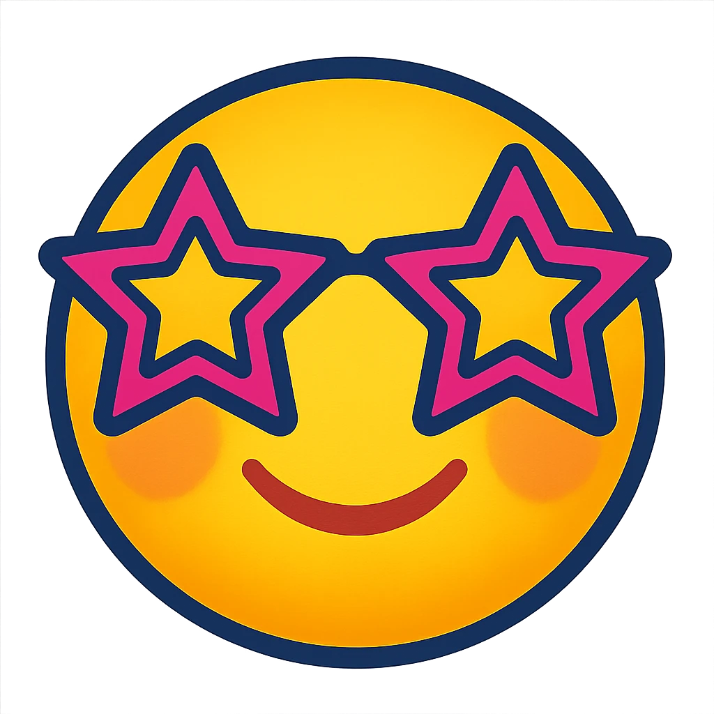 face with star glasses emoji, digital illustration emoji