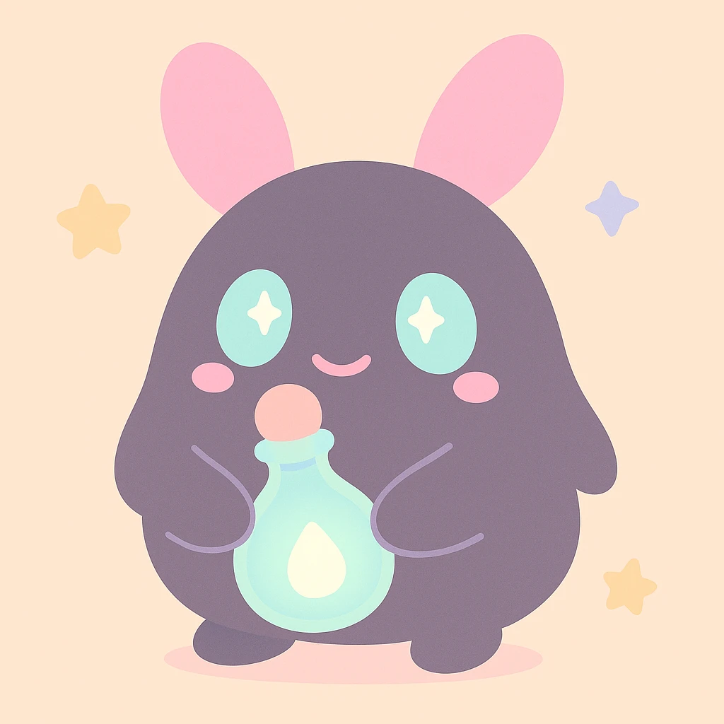 A spriggan from FFXIV holding a glowing fantasia bottle, detailed, cute, whimsical fantasy creature emoji