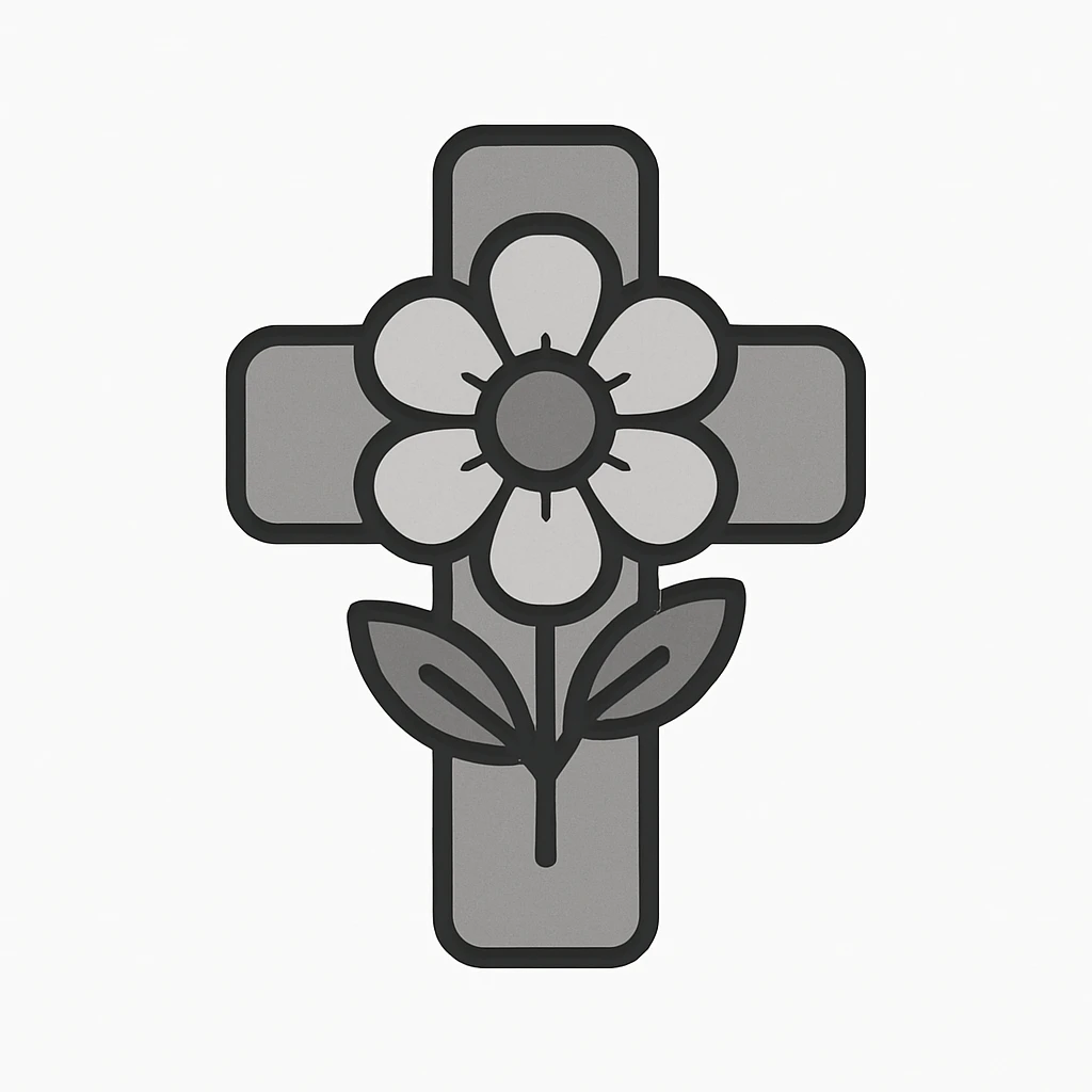 grey flower cross, simple and elegant, minimal design emoji