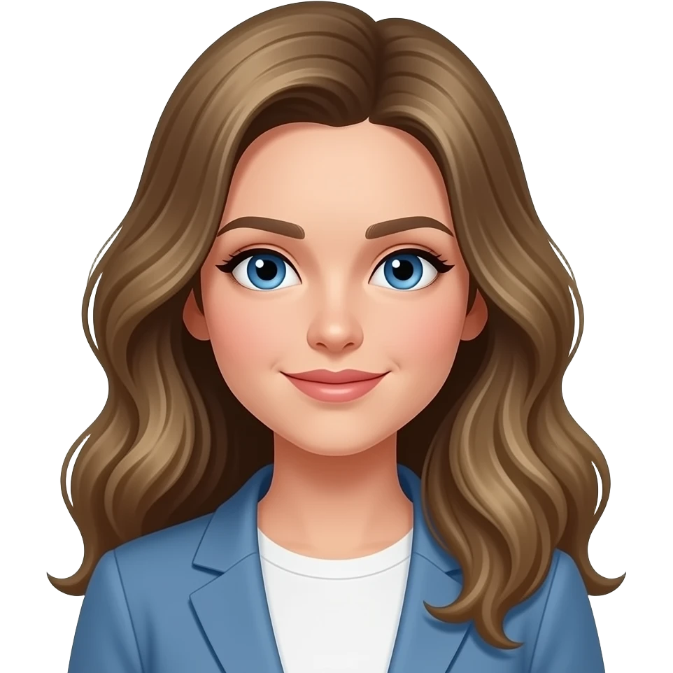 woman, blue eyes, late twenties, dark blonde hair, long wavy hair emoji