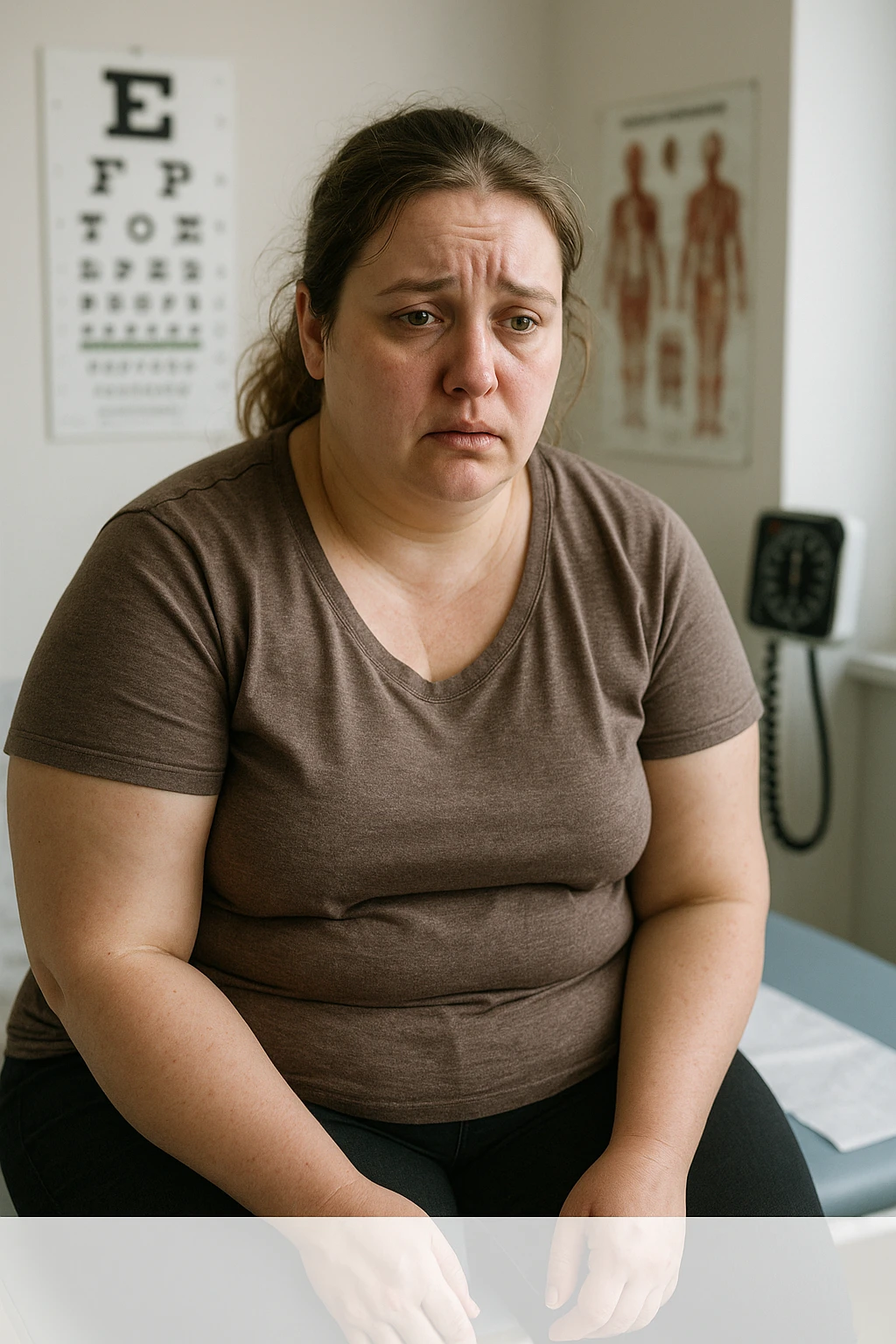 Donna con sindrome metabolica, ansia e depressione, sintomi evidenti immagine realistiche in italiano emoji