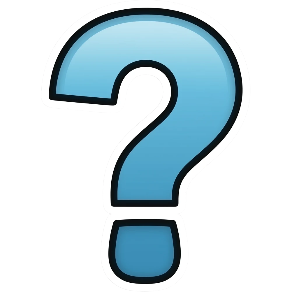 Question mark flat shapes design, cartoonish illustration, pastel blue colours, rounded, thick outlines, sticker outline emoji