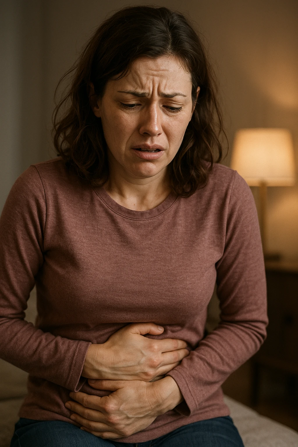 donna che sta male a seguito di un evento spiacevole successo, ha problemi intestinali emoji