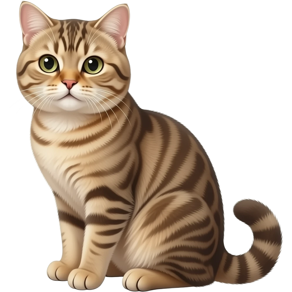 Realistic beautiful pretty straight-sitting cute Scottish Fold cat, with folded ears, back facing to the left, facing the viewer emoji