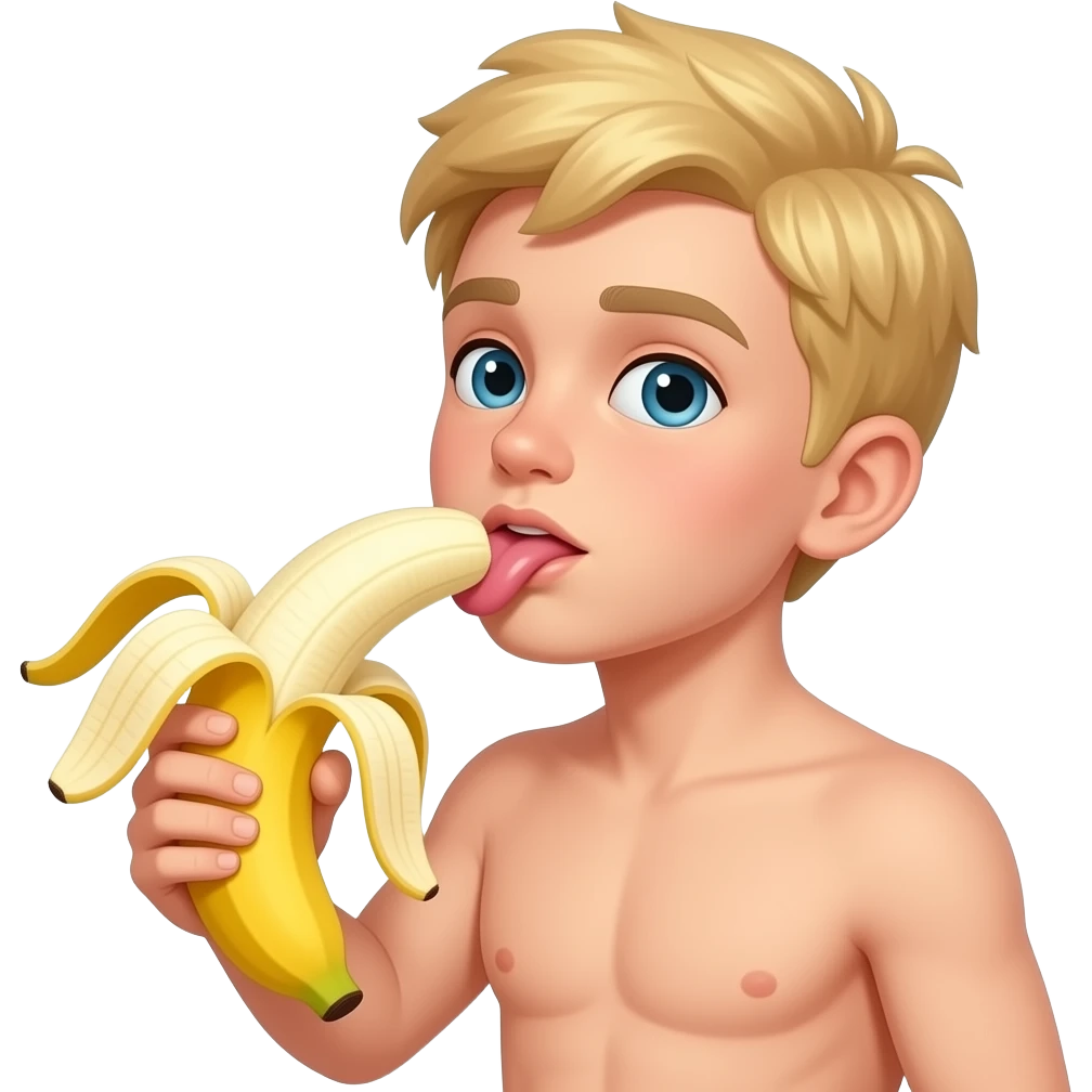 sexy naked blond boy lick a big banana emoji