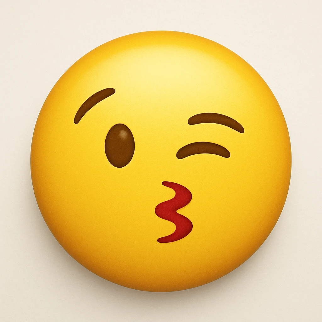 yellow face emoji with bold lipstick and wink emoji