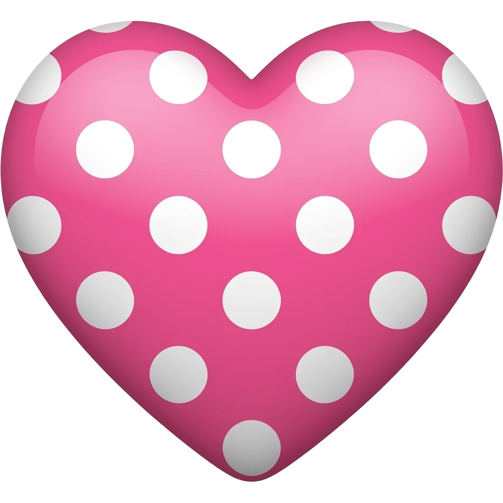 polka dot heart emoji, pink heart with white dots, simple cute icon style, minimal design emoji