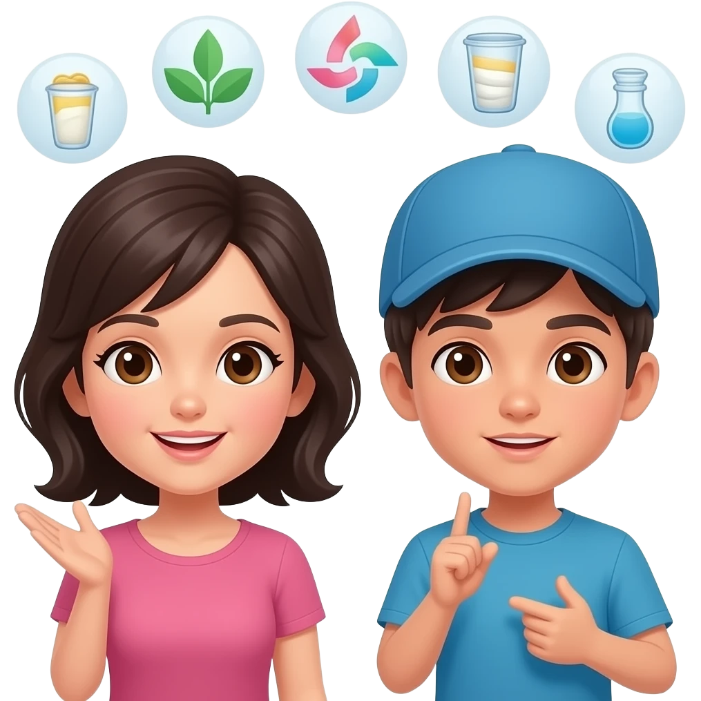 adulto mujer cabello y tes morocha ojos marrones + adolescente varon con gorra tes morocha pelo oscuro, conversandon . íconos de salud integral alrededor emoji