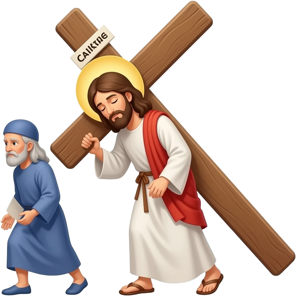 Jesus injured and being mocked while carrying a cross to Calvary emoji