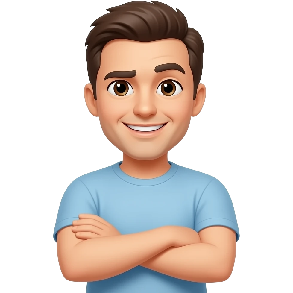 Emoji crossed arms with  smile on face and one eyebrow lifted upward emoji