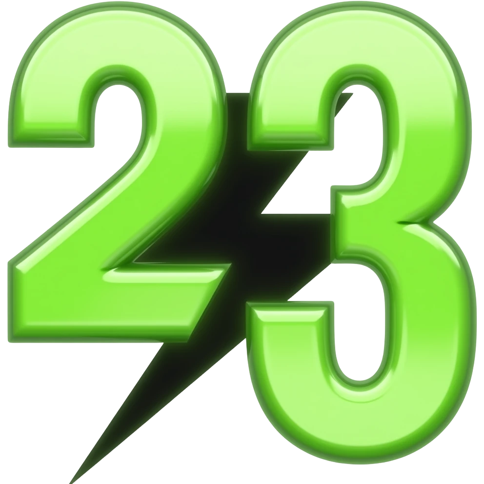 23T in neon green and black for racing numbers and lightening bolts emoji