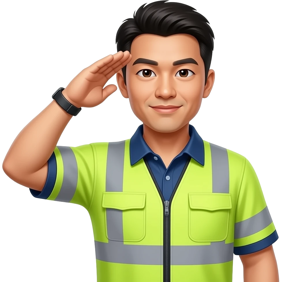 chinese man saluting in hi-vis collared shirt emoji