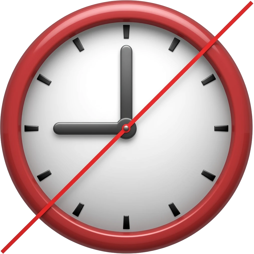 Emoji que represente un reloj que ya no tiene tiempo y que esté en rojo con una línea roja cruzando la mitad de su circunferencia emoji