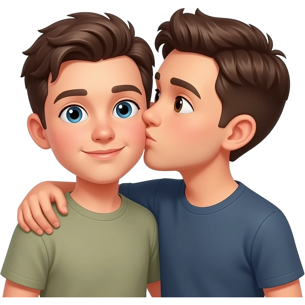 Erstelle ein Emoji von zwei Brüder, der eine um die 17 und der andere um die 22, der älter Bruder legt sein Arm über sein jüngeren Bruder und küsst ihn auf die Wange emoji