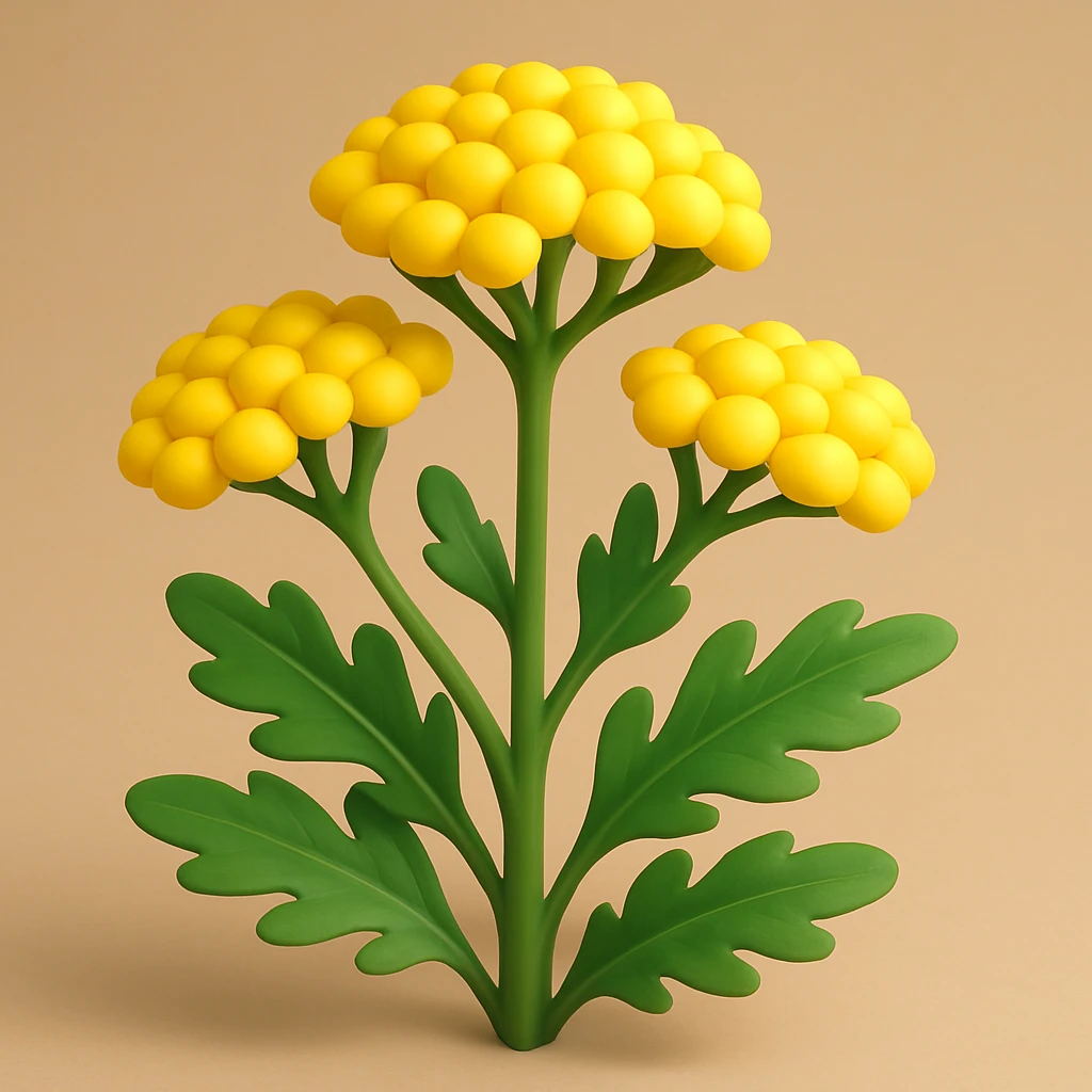 volumetric cartoonish yellow yarrow plant in 3D iOS style, no faces, no smiles, bright and expressive, natural form emoji