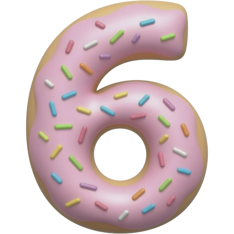 "donut shaped number 6, one donut with slightly different sprinkles color, 3D cartoon emoji