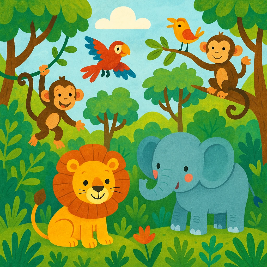 digital illustration of jungle safari in the style of children's illustration   emoji