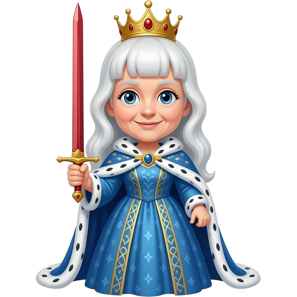 queen old with white hair blue dress red range emoji