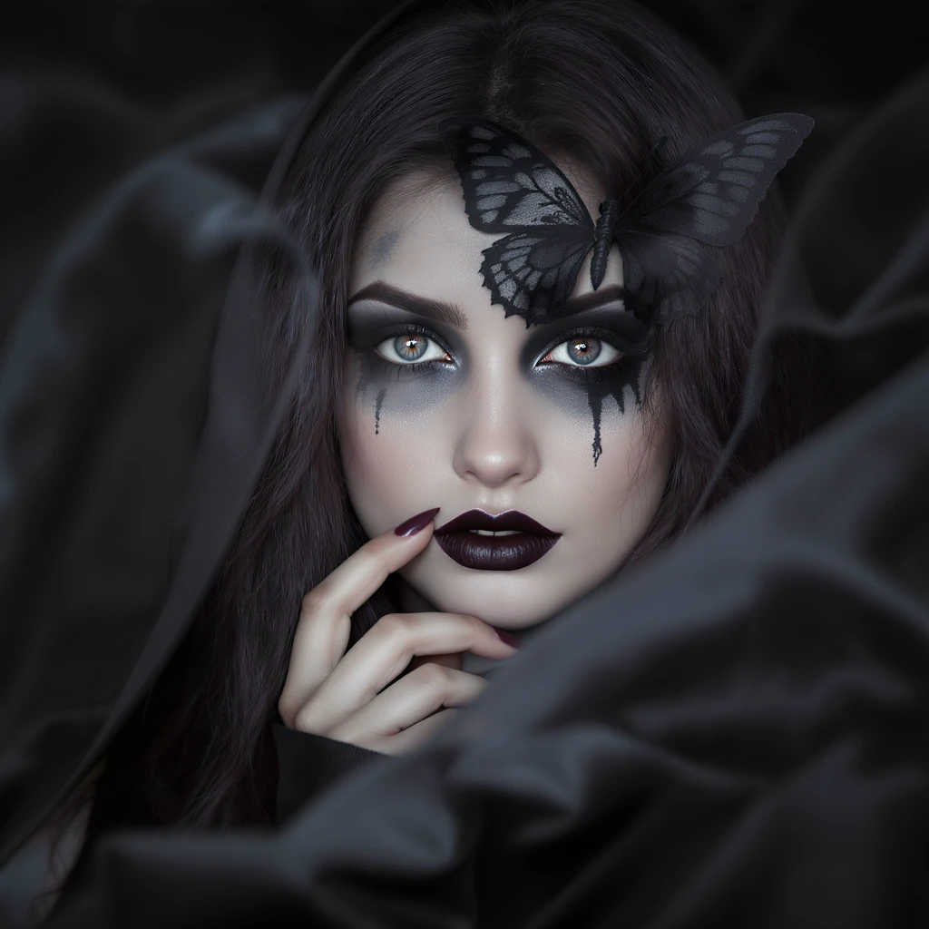 gothic heart with a black lace butterfly, professional photography style emoji