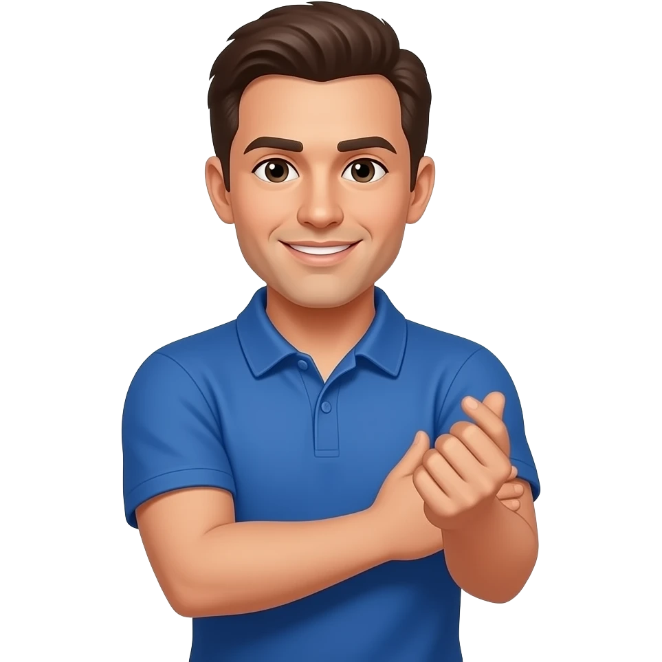 coach in a blue shirt grabbing his elbow emoji