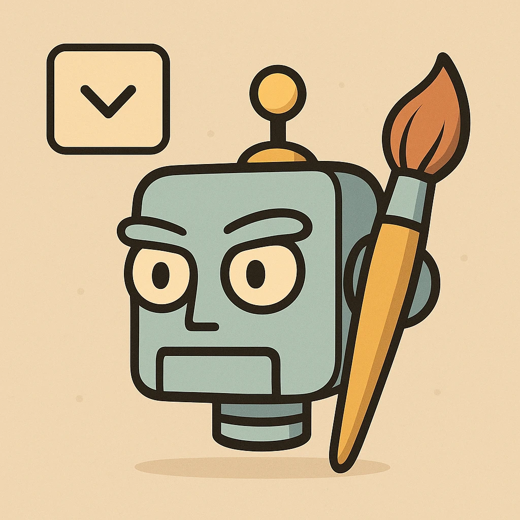 dropdown icon with a stylized robot head and a paintbrush, symbolizing AI creativity, flat colorful style emoji