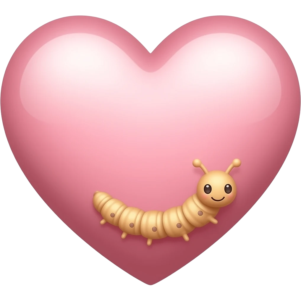 Adorable itty bitty tiny little catipillar crawling up the side of a big heart emoji