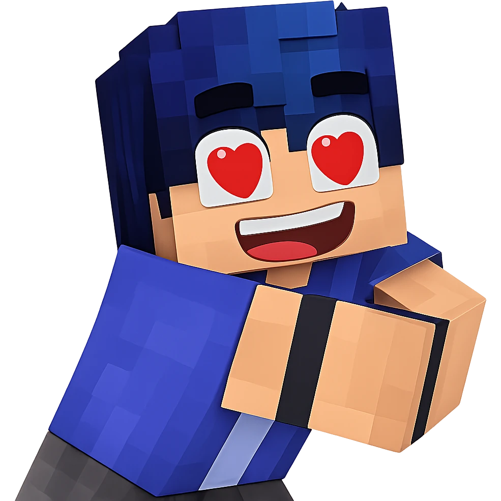 Extract the blue-haired character with heart eyes as a separate image on a transparent background, preserving the original Minecraft cartoon style and appearance. emoji