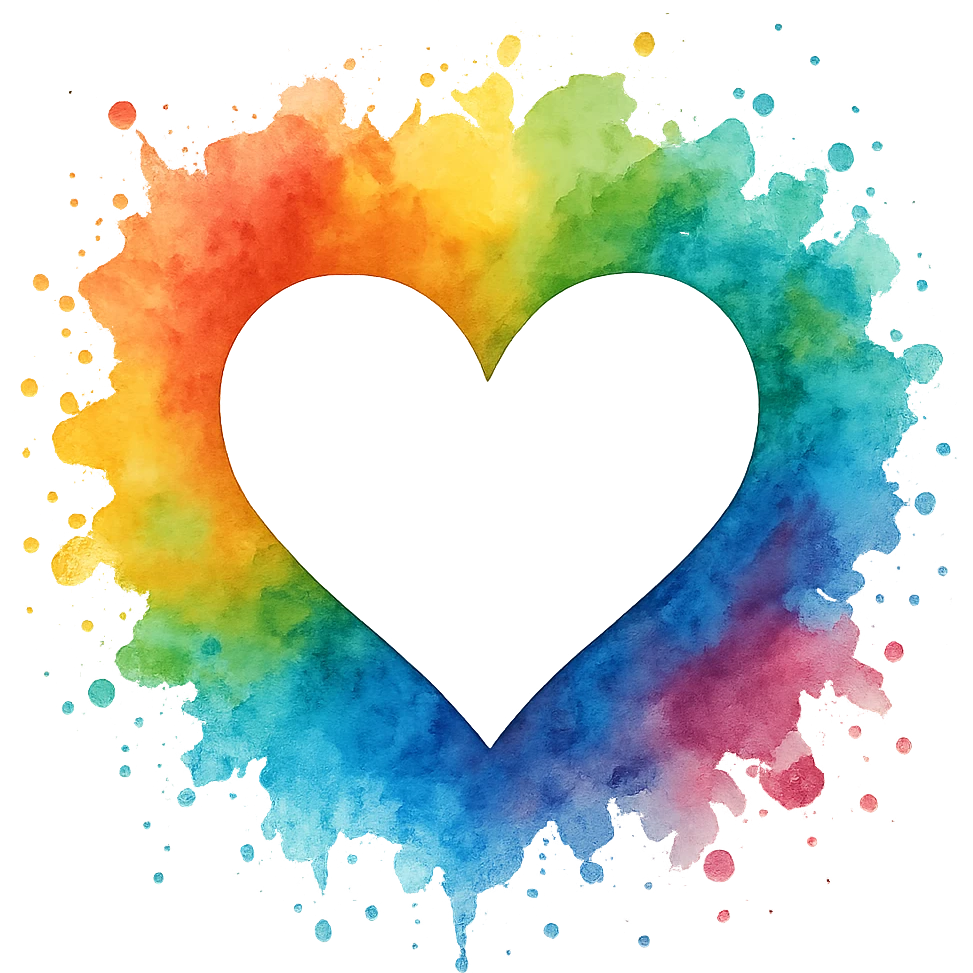 heart icon with a rainbow watercolor splash, digital illustration emoji
