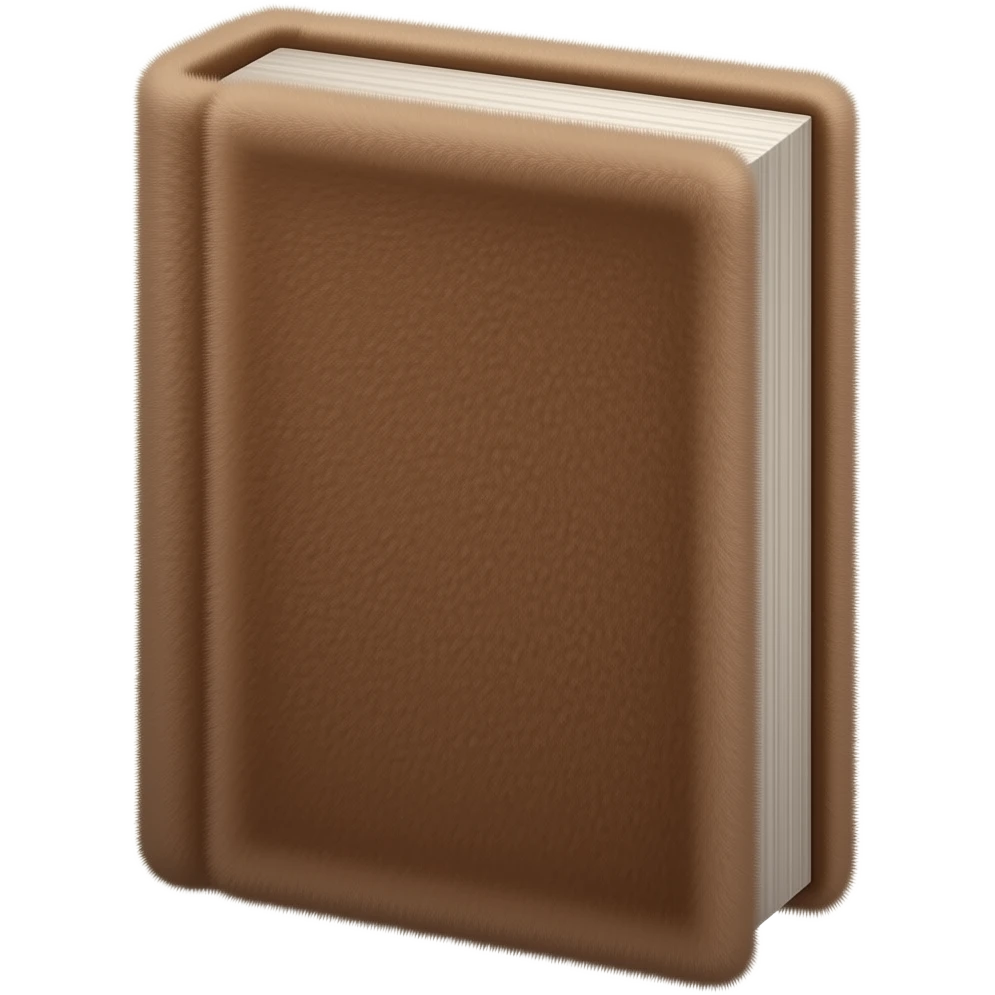 book, viewed from the page edge (page block side), thick brown furry-covered book, soft fur texture on the cover edges emoji