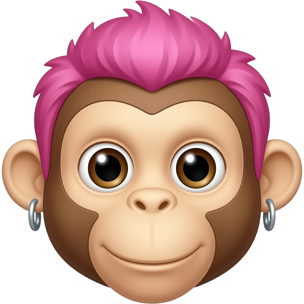 monkey with pink hair face and earrings emoji