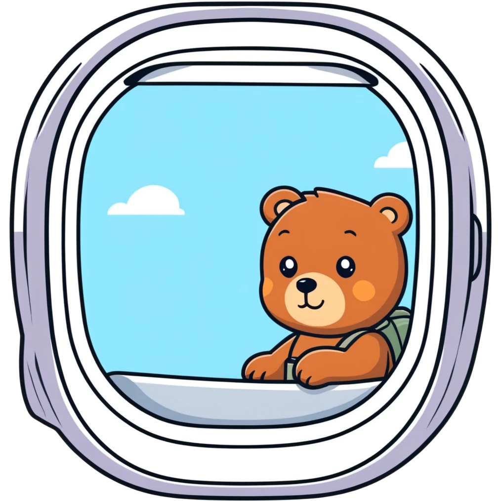 Cute bear behind airplane window emoji