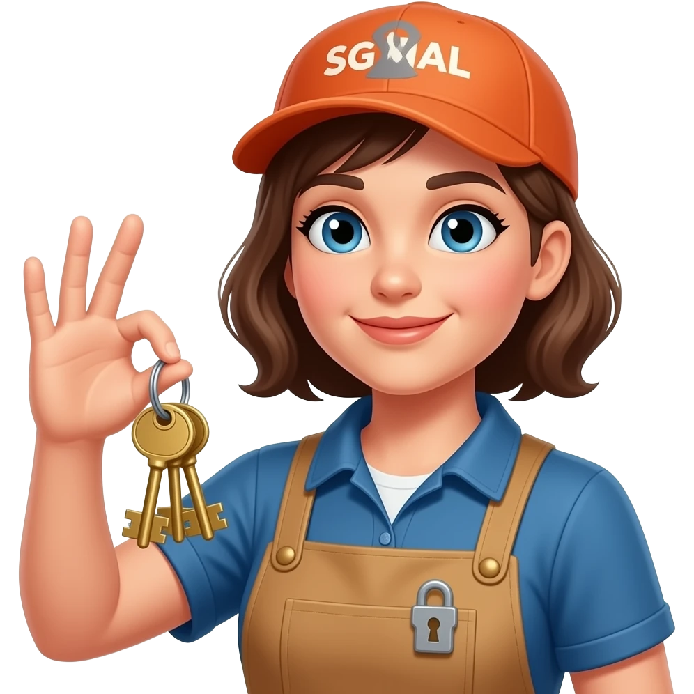 female Locksmith with tools in hand, keys closeup emoji